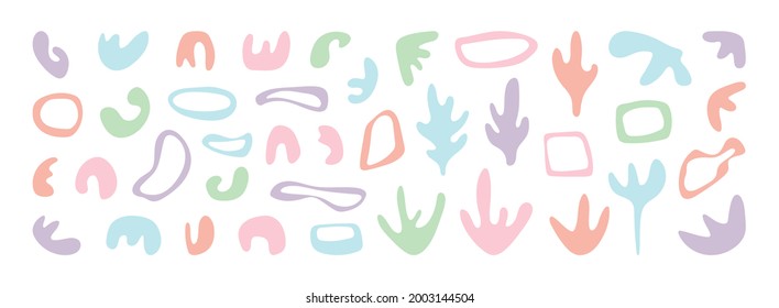 Große handgezeichnete Elemente, süße Formen, abstrakte Formen, die modernes Design schaffen. Kollektion von Vektorelementen einzeln in Pastellfarben, matisse Bundle für Banner, Plakate.