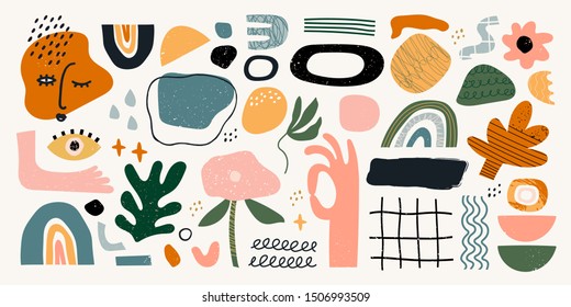 Big set of hand drawn various shapes and doodle objects. Abstract contemporary modern trendy vector illustration. All elements are isolated