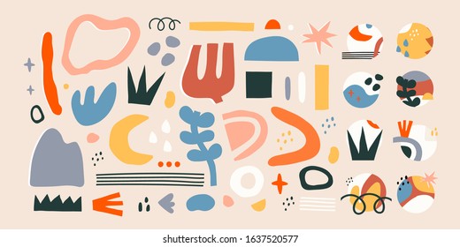 Big set of Hand drawn various colorful shapes and doodle objects. Abstract contemporary modern trendy vector illustration. All elements are isolated