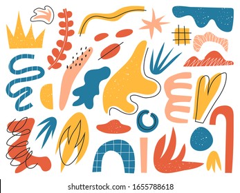 Big set of hand drawn various shapes and doodle objects. Abstract contemporary modern trendy vector illustration. Vector elements isolated on a white background.