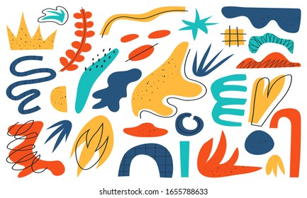 Big set of hand drawn various shapes and doodle objects. Abstract contemporary modern trendy vector illustration. Vector elements isolated on a white background.