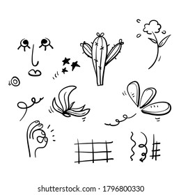 Big set of hand drawn various shapes and doodle objects. Abstract vector illustration. doodle style