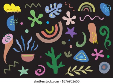 Big set of hand drawn various shapes and doodle objects. Abstract contemporary modern trendy vector illustration. All elements are isolated