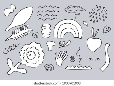 Große Menge von Hand gezeichnet verschiedene Formen und doodle Objekte.trendige Vektorgrafik.