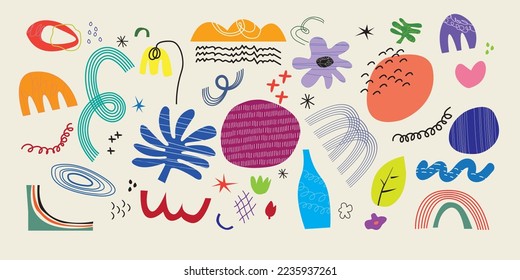 Big set of hand drawn various shapes and doodle objects. Abstract contemporary modern fashion vector illustration. All elements are isolated