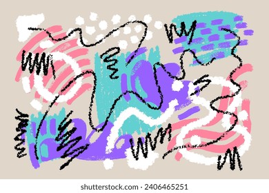 Big set of hand drawn various colorful shapes and doodle objects. Abstract contemporary vector textured elements. All elements are isolated.