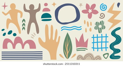 Big set of hand drawn various shapes and doodle objects. Abstract contemporary modern trendy vector illustration. All elements are isolated