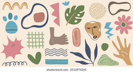 Big set of hand drawn various shapes and doodle objects. Abstract contemporary modern trendy vector illustration. All elements are isolated