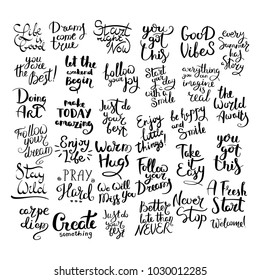 Big set of hand drawn vector lettering phrases. Modern motivating calligraphy decor for wall, poster, prints, cards, t-shirts and other