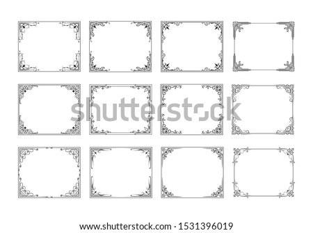Big set of hand drawn vintage fancy frames. Vector isolated vignette ornate borders for invitations.