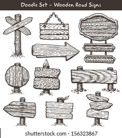 Big set of hand drawn wooden signs. Vector illustration.