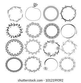 big set of hand drawn wreaths. hand drawn floral frames, vector design elements