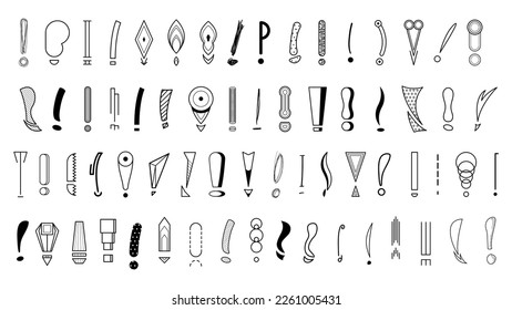 Big Set Hand Draws Collection Doodle Different Black Exclamation Marks Vector Design Style Cartoon Interrogation Icons Sketch
