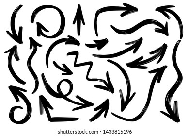 Big set of hand-drawn arrows on a white background. Vector illustration.