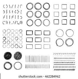 Big set of hand-drawn doodle design elements. Circles, arrows, lines, squares for your pen highlight projects