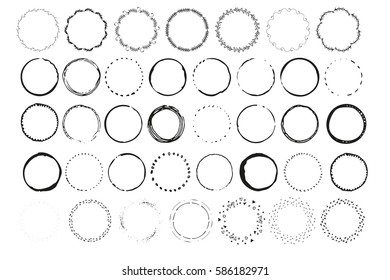 Big set of handdrawn elements with circles.  Round templates  isolated on background and easy to use. Vector illustration.