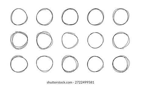 Große handgezeichnete Kreise in abstraktem, minimalistischem Stil. Unübersichtliche runde Linien sind perfekt für modernes Grafikdesign, Branding, Präsentationen, Social-Media-Beiträge und kreative Illustrationen. Vektorgrafik