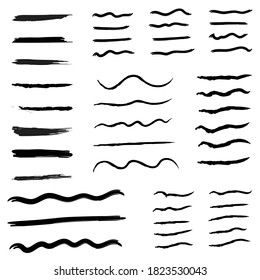 Big Set Of Handmade Black Underline Vector