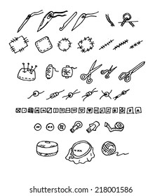 Big set of handmade stuffs. Hand draw icons. Vector illustration.
