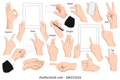 Big set of hands and gestures. Vector illustration.