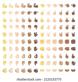 big Set of hands icons and symbols, emoji, different hands, gestures, signals and signs, vector illustration