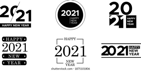 Big Set Happy New Year 2021. Logo text design 2021.