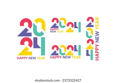 Big Set of Happy new year 2024 design. With colorful truncated number illustrations. Premium vector design for poster, banner, greeting and new year 2024 celebration