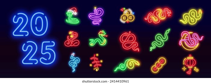 Big set of Happy New Year 2025 lettering numbers. Vector with colored logos 2025. New Year holiday logos template.