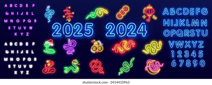 Big set of Happy New Year 2025 lettering numbers. Vector with colored logos 2025. New Year holiday logos template.