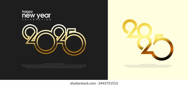 Big Set of Happy New Year 2025 logo text designs. New year 2025 template designs. With modern label number style. Several collections of happy new year 2025 symbols.