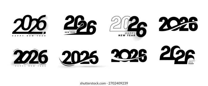 big set of happy new year 2026 festive logo calligraphy vector