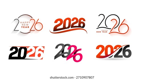 big set of happy new year 2026 lettering in different style vector