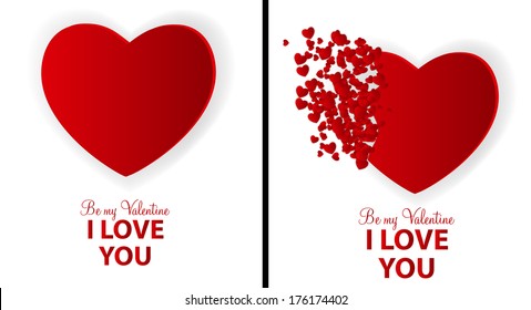 Big Set of Happy Valentines Day Card with Heart. Vector Illustration