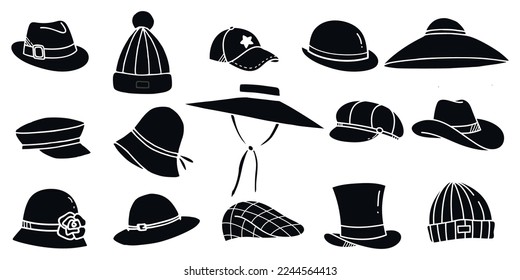 Big set of hat vector icons. Simple illustration set of 9 hat elements, editable icons, can be used in logo, UI and web design