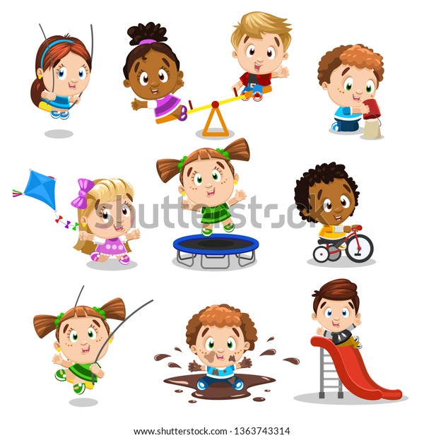 Big Set Having Fun Walking Kids Stock Vector (Royalty Free) 1363743314