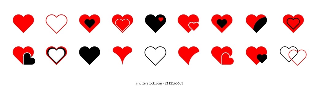Big set of heart icons. Love symbol icons. Modern flat design. Vector illustration isolated on white background. EPS 10