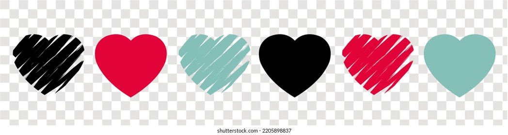 Colección Big Set Hearts Aislada Fondo Transparente, Ilustración vectorial