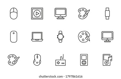 Big set of hobby line icons. Vector illustration isolated on a white background. Premium quality symbols. Stroke vector icons for concept or web graphics. Simple thin line signs.