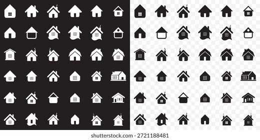 Gran conjunto de conjunto de iconos de casa. Contiene casa, propiedad, préstamo, ciudad, propietario, seguro, ubicación, hipoteca, en venta y más. Iconos sólidos del vector colección en fondo transparente. EPS 10.