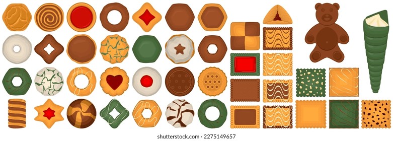 Big set homemade cookie different taste in pastry biscuit, large kit cookie consist of collectible natural tasty food biscuit it pastry accessory, fresh pastry biscuit from sweet cookie to breakfast