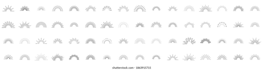 big set of horizontal sunbeams on a white background