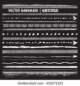 Big set of horizontal vector graphic elements in style grunge