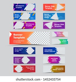 Big  set of horizontal web banners with gradients, abstract and geometric shapes for photos. 
Standard size templates for advertising and business.