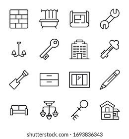 Big set of house line icons. Vector illustration isolated on a white background. Premium quality symbols. Stroke vector icons for concept or web graphics. Simple thin line signs. 