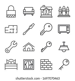 Big set of house line icons. Vector illustration isolated on a white background. Premium quality symbols. Stroke vector icons for concept or web graphics. Simple thin line signs. 