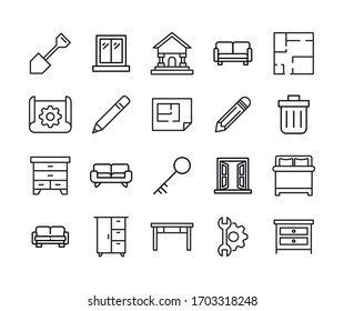 Big set of house line icons. Vector illustration isolated on a white background. Premium quality symbols. Stroke vector icons for concept or web graphics. Simple thin line signs. 