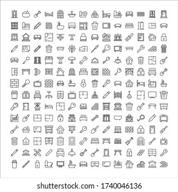 Big set of house line icons. Vector illustration isolated on a white background. Premium quality symbols. Stroke vector icons for concept or web graphics. Simple thin line signs. 