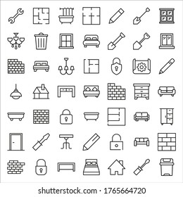 Big set of house line icons. Vector illustration isolated on a white background. Premium quality symbols. Stroke vector icons for concept or web graphics. Simple thin line signs. 