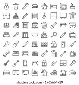 Big set of house line icons. Vector illustration isolated on a white background. Premium quality symbols. Stroke vector icons for concept or web graphics. Simple thin line signs. 