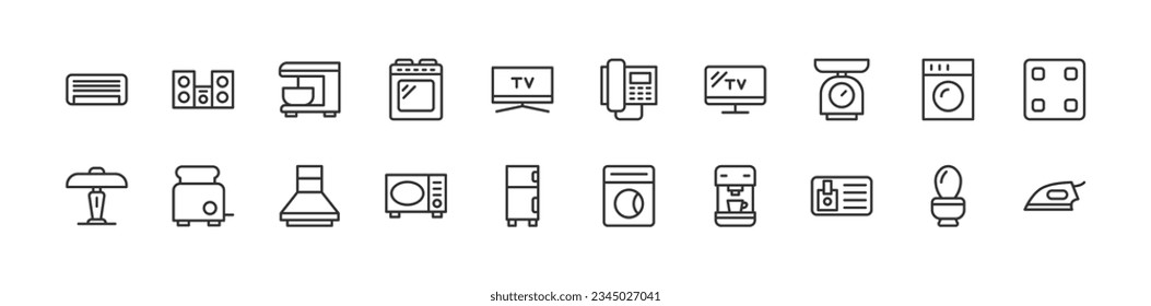 Big set of household appliance line icons. Vector illustration isolated on a white background. Premium quality symbols. Stroke vector icons for concept or web graphics. Simple thin line signs.